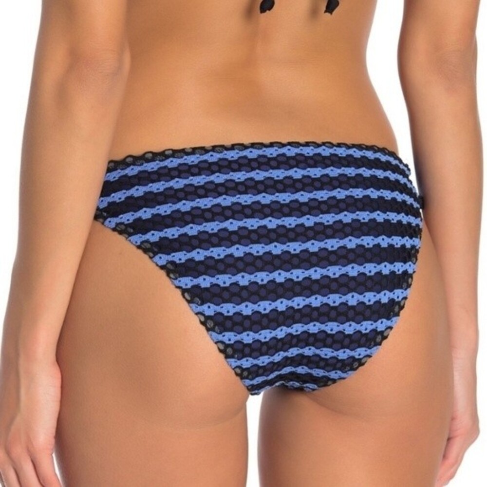 Splendid Avalon Eyelet Crochet String Bikini Bottoms Blue Black Side Tie NEW NWT